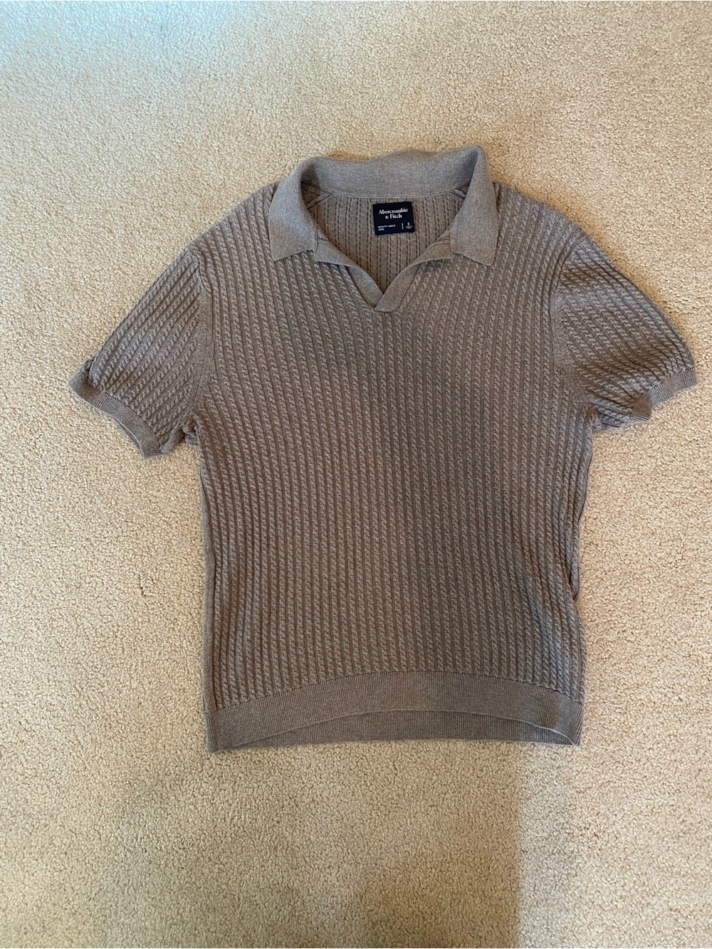 Abercrombie & Fitch Cable-Knit Polo Sweater Green/Gray Men's S Short Sleeve